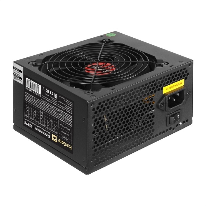 Exegate EX292161RUS-PC Блок питания 1000W ExeGate 1000PPE (ATX, APFC, PC, КПД 80% (80 PLUS), 12cm fan, 24pin, 2x(4+4)pin, 6xPCI-E, 6xSATA, 4xIDE, black, кабель 220V в комплекте)
