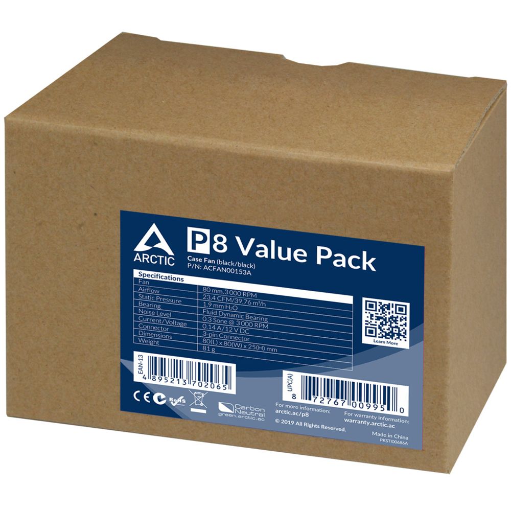 Вентилятор корпусной ARCTIC P8 Value Pack (Black/Black) (5pc) (ACFAN00153A) (702065)