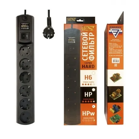 Сетевой фильтр Most HPw 2м (6 розеток) черный в Санкт-Петербурге