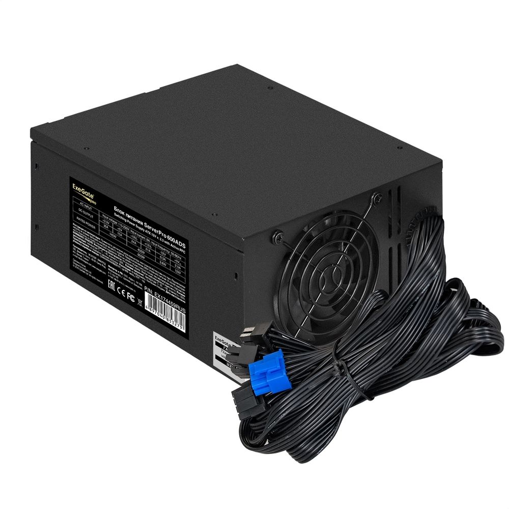 Exegate EX174459RUS Блок питания 600W Exegate <RM-600ADS> APFC,2х8 cm fan, 20+4pin/(4+4)pin , 2xPCI-E , 9xSATA