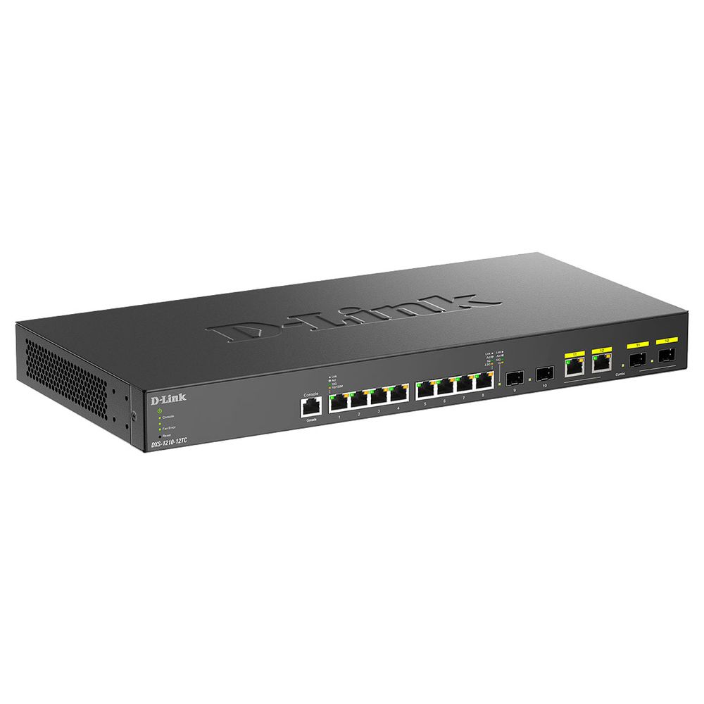 Коммутатор D-Link DXS-1210-12TC/B1A, PROJ L2+ Smart Switch with 8 10GBase-T ports and 2 10GBase-T/SFP+ combo-ports and 2 10GBase-X SFP+ ports.16K Mac address, 240Gbps switching capacity, 802.3x Flow Control, 802 (DXS-1210-12TC/B1A)