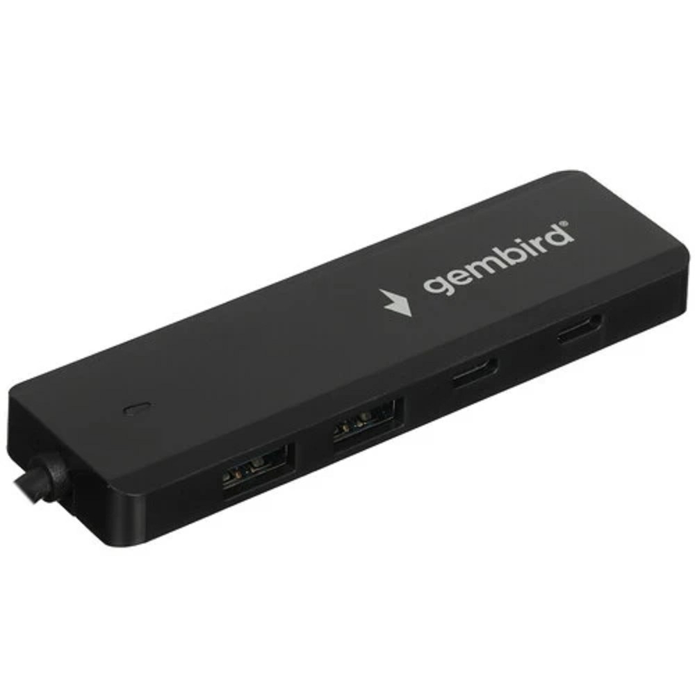 Gembird Разветвитель USB3.1 2xUSB, 2xType-C, с доп.пит (Type-C), кабель USB 19см, черный, коробка (UHB-C415)