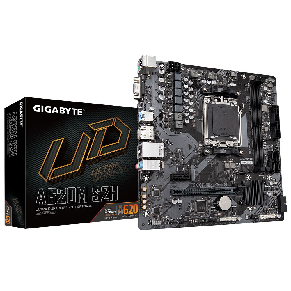 Материнская плата GIGABYTE A620M S2H, AM5, A620, 2*DDR5, DP+HDMI+D-Sub, 4 SATA 6 Гб/с, M2, Audio, Gb LAN, USB 3.2, USB 2.0, mATX (A620M S2H)