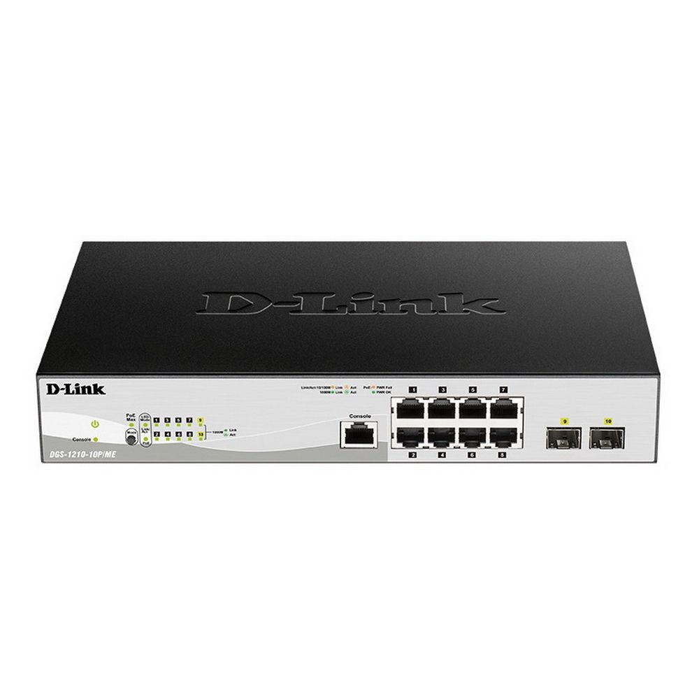 Коммутатор D-Link DGS-1210-10P/ME/B1A 8G 2SFP 8PoE управляемый