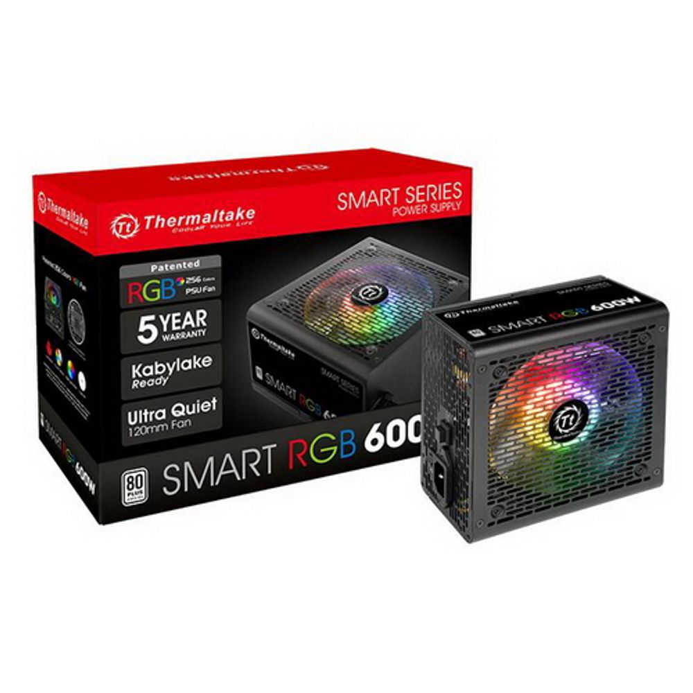 Блок питания Thermaltake ATX 600W Smart RGB 600 80+ (24+4+4pin) APFC 120mm fan color LED 5xSATA RTL
