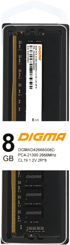 Память DDR4 8Gb 2666MHz Digma DGMAD42666008D RTL PC4-21300 CL19 DIMM 288-pin 1.2В dual rank