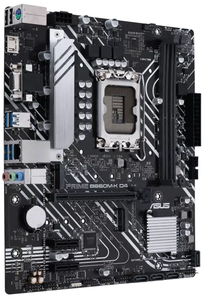 Материнская плата ASUS PRIME B660M-K D4, LGA1700, B660, 2*DDR4, D-Sub + HDMI, SATA3 + RAID, Audio, Gb LAN, USB 3.2*6, USB 2.0*6, COM*1 header (w/o cable), mATX; 90MB1950-M0EAY0 (PRIME B660M-K D4)
