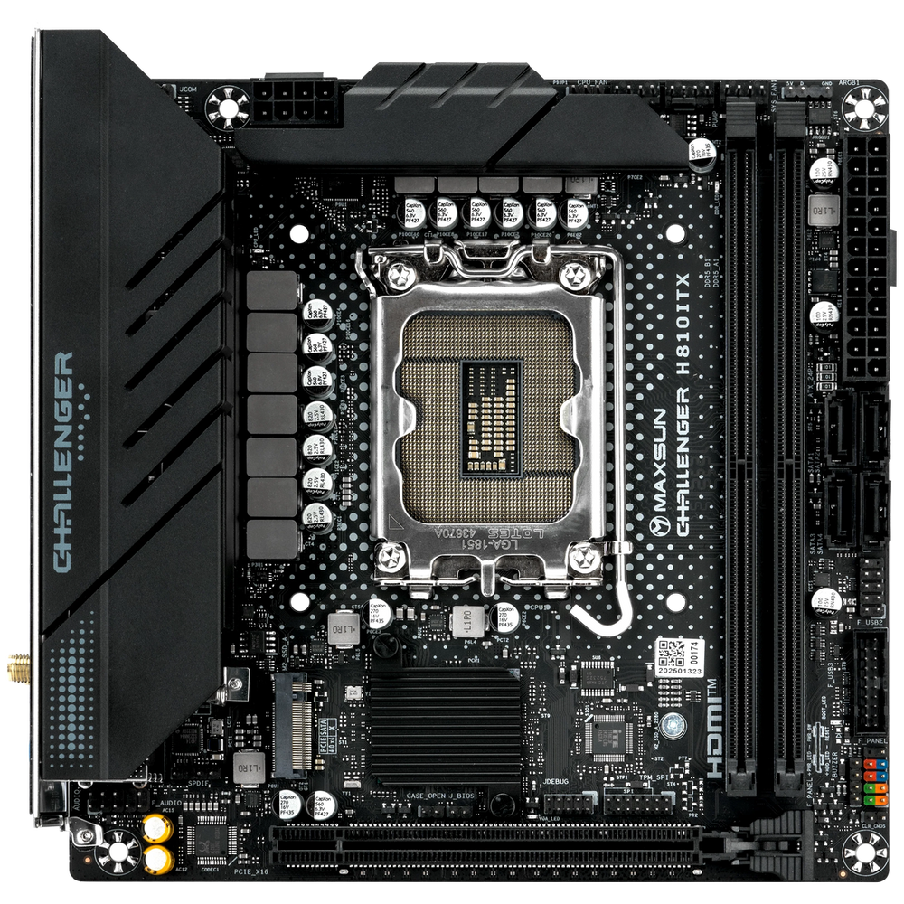 Материнская плата Maxsun MS-Challenger H810ITX WIFI B860, LGA1851, 2*DDR5, 1*PCIEx16, 2*M.2, 4*USB3.2Gen2, 4*USB3.2Gen1, 4*USB2.0, 4*SATA3.0, 1G, DP, HDMI, Mini-ITX, RTL