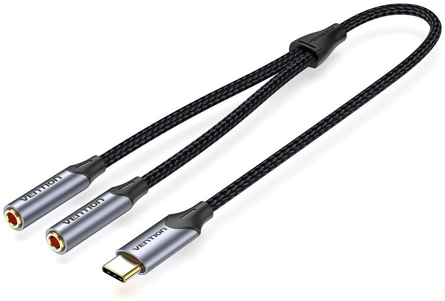 Переходник-разветвитель Vention гибкий USB-C M/Jack 3.5 mm F x 2 - 0.3м Vention гибкий USB-C M / Jack 3.5 mm F x 2 - 0.3м (BGNHY)