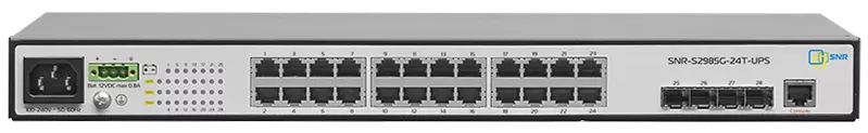 Коммутатор Управляемый гигабитный коммутатор уровня 2, 24 порта 10/100/1000Base-T, 4 порта 100/1000BASE-X (SFP), функция заряда АКБ (SNR-S2985G-24T-UPS)