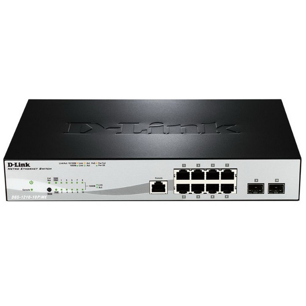 Коммутатор D-Link DGS-1210-10P/ME/A1A 8G 2SFP 8PoE управляемый