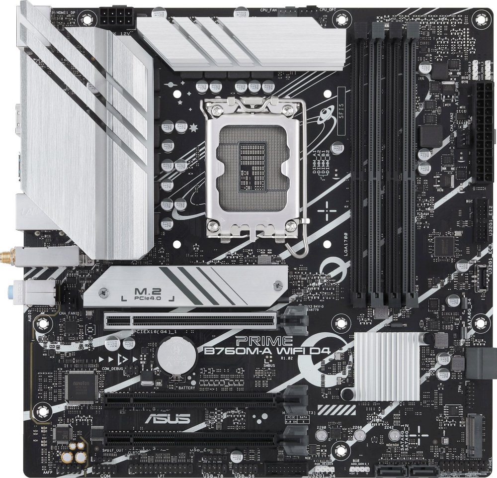 Материнская плата ASUS PRIME B760M-A WIFI D4, LGA1700, B760, 4*DDR4, HDMI+DP, 4xSATA3 + RAID, M2, Audio, Gb LAN, USB 3.2, USB 2.0, mATX; 90MB1CX0-M0EAY0 (PRIME B760M-A WIFI D4)