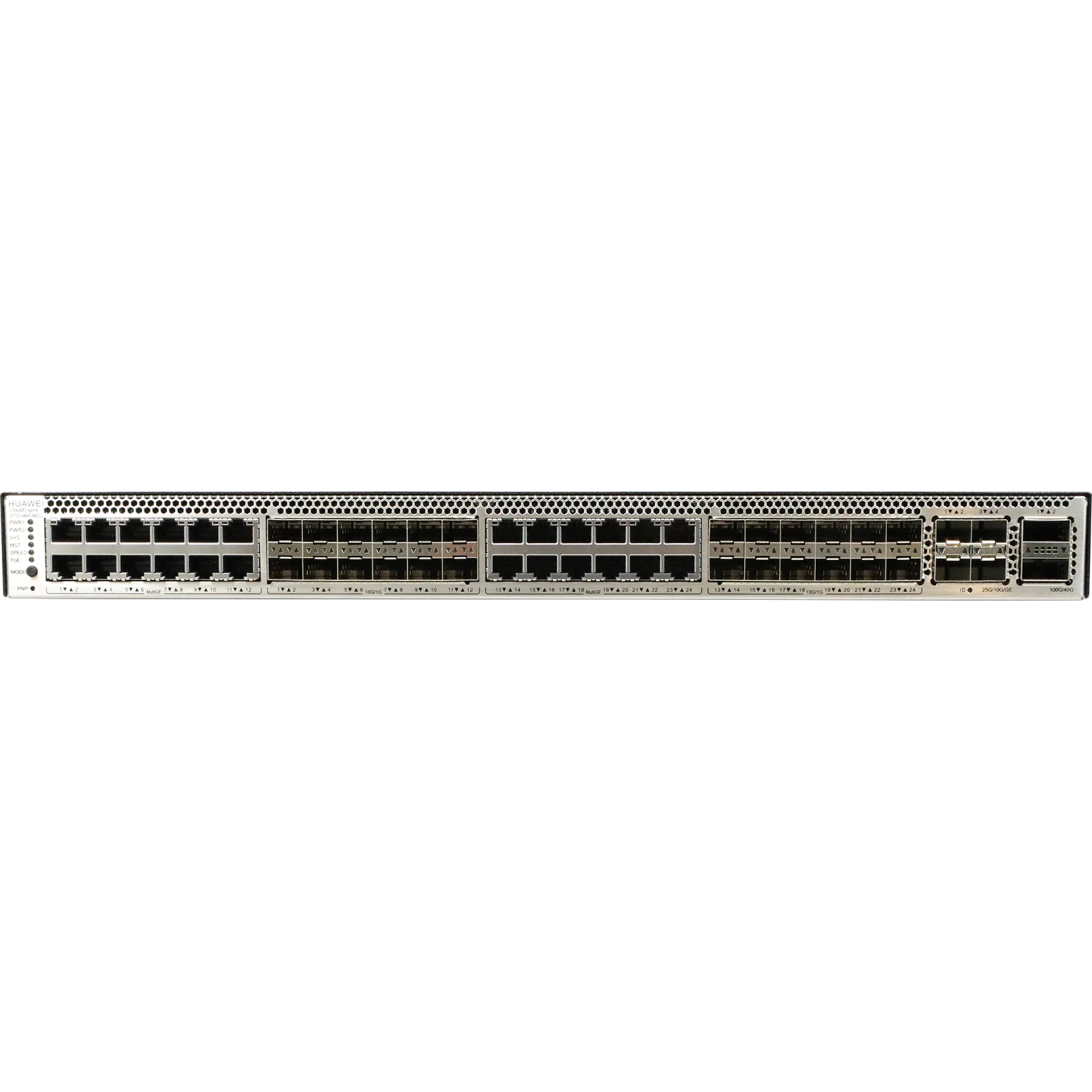 S5732-H48XUM2CC (24x100M/1G/2.5G/5G/10G Ethernet ports, 24x10GE SFP+ ports, 4x25GE SFP28 + 2x40GE ports or 2x100GE QSFP28 ports, 1xexpansion slot, PoE++, without power module)