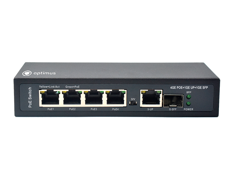 Коммутатор неуправляемый 4 порта RJ45/SFP 10 100 1000 Мб/с PoE 65Вт