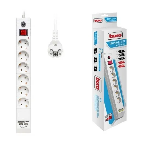 Сетевой фильтр Buro BU-SP3_USB_2A-W 3м (6 розеток) белый в Санкт-Петербурге