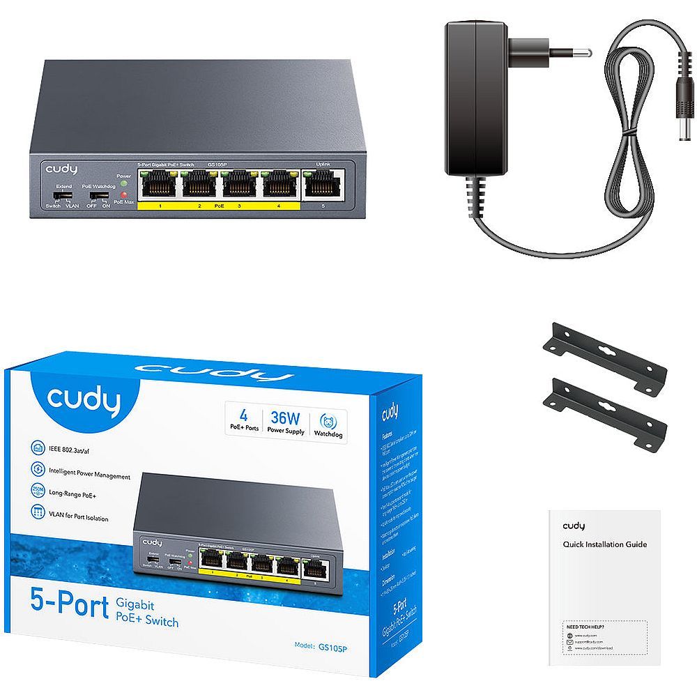 Коммутатор CUDY 5-Port Gigabit PoE+ Switch 36W