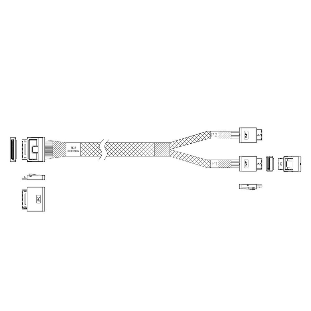 Кабель JPC P5251DR01000-1 Cable OCuLink x8 80P (прямой Straight Type) -TO- 2x OCuLink x4 42P (прямой Straight Type) , 85 Ohm, L:100cm
