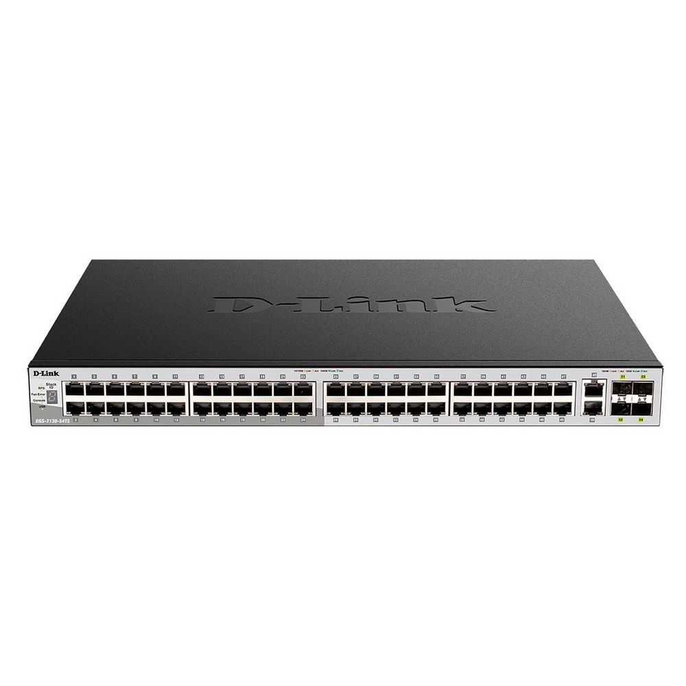 Коммутатор D-Link DGS-3130-54TS/B1A, L3 Managed Switch with 48 10/100/1000Base-T ports and 2 10GBase-T ports and 4 10GBase-X SFP+ ports.16K Mac address, SIM, USB port, IPv6, SSL v3, 802.1Q VLAN,GVRP, 802.1v (DGS-3130-54TS/B1A)