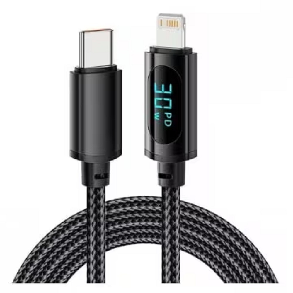 Rexant (18-7068) Кабель Type-C – Lightning для Apple, 3А, 1м, в черной нейлоновойоплетке, с LED дисплеем