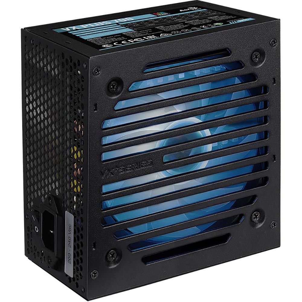 Блок питания Aerocool 700W Retail VX PLUS 700 RGB, ATX v2.3, RGB-подсветка, A.PFC, fan 120mm, 2x PCI-E [6+2-Pin], 6x SATA, 3x MOLEX, 1x FDD (VX PLUS 700 RGB)