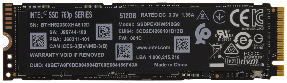 Жёсткий диск Intel 760p 512Gb SSD (SSDPEKKW512G8XT)