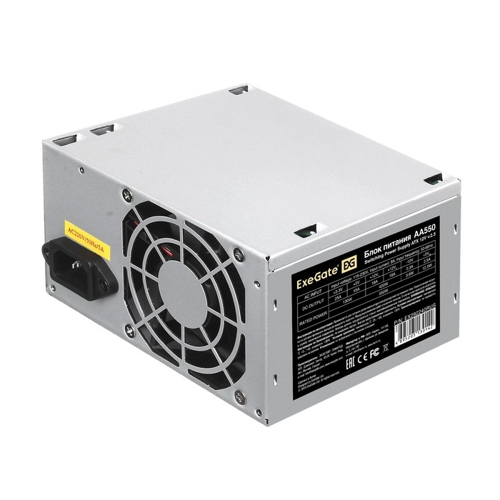 Exegate EX292240RUS-PC Блок питания 550W ExeGate AA550 (ATX, PC, 8cm fan, 24pin, 4pin, 2xSATA, IDE, кабель 220V в комплекте)