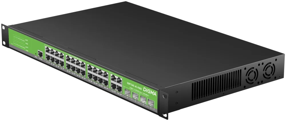 Коммутатор Digma DSP724G-4C-R300 (L2+) 24x1Гбит/с 4xКомбо(1000BASE-T/SFP) 24PoE 24PoE+ 300W управляемый