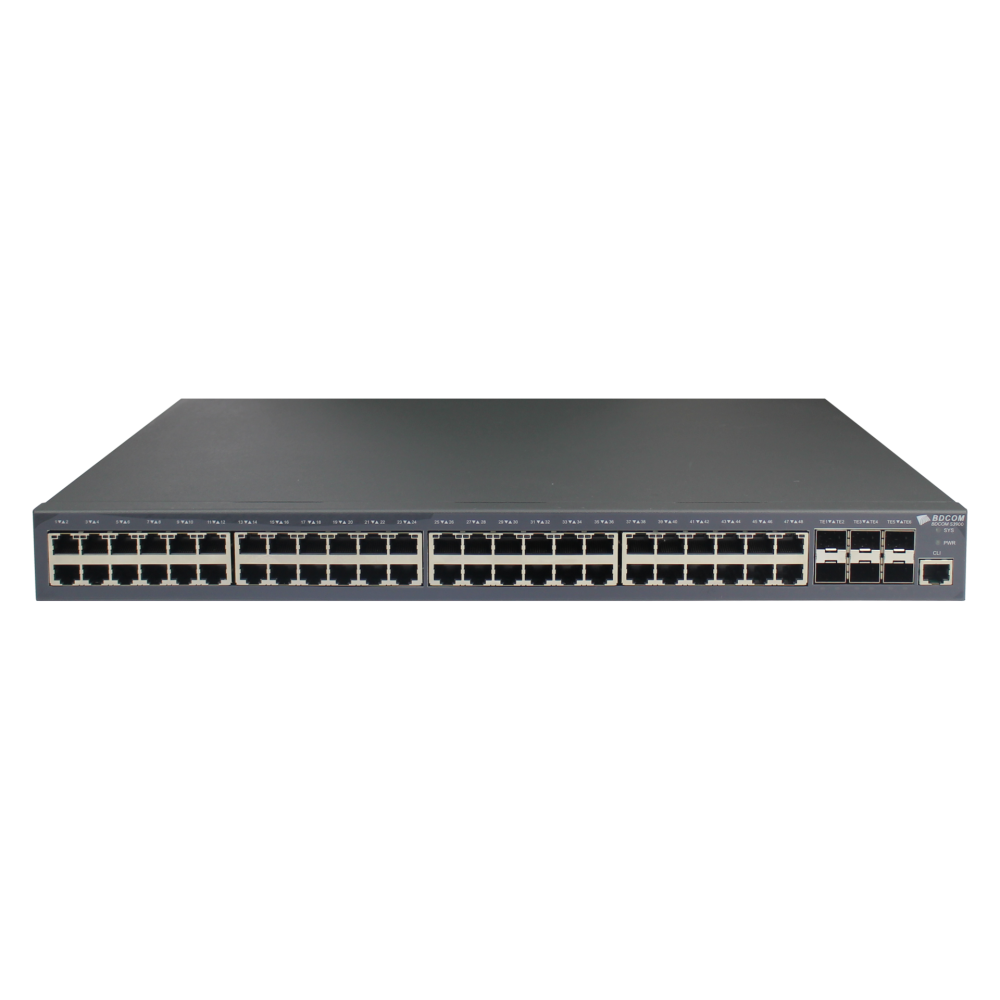 Управляемый коммутатор уровня 3 BDCOM S3900-48T6X, 48x 10/100/1000Base-T, 6x 1/10GE SFP+, Hot Swap БП 1+1, в комплекте 1x PSU ~220VAC