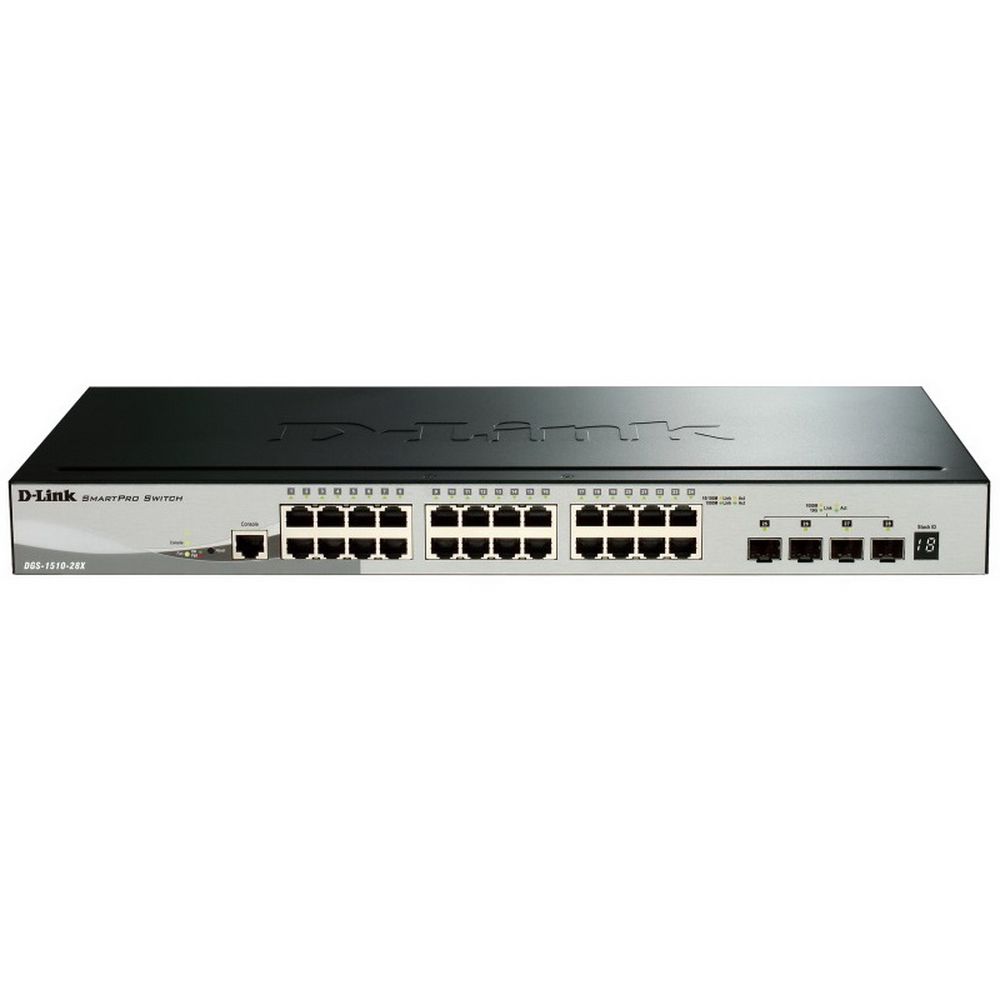 Коммутатор D-Link DGS-1510-28X/A1A, PROJ L2+ Smart Switch with 24 10/100/1000Base-T ports and 4 10GBase-X SFP+ ports.16K Mac address, 802.3x Flow Control, 802.3ad Link Aggregation, 802.1Q VLAN, Traffic Segmenta (DGS-1510-28X/A1A)
