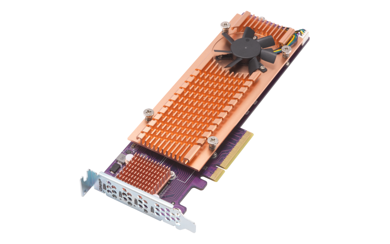 Плата расширения/ QNAP QM2-4P-384 Quad M.2 PCIe NVMe SSD expansion card; supports up to four M.2 2280 formfactor M.2 PCIe (Gen3 x4) SSDs; PCIe Gen3 x8 host interface; Low-profile bracket pre-loaded, L