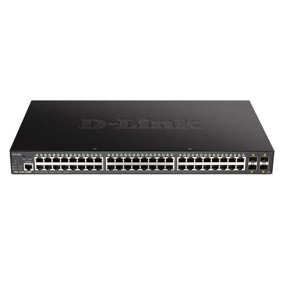 Коммутатор D-Link DGS-1250-52XMP/A1A 48G 4SFP+ 48PoE+ 370W настраиваемый