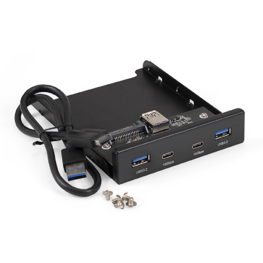 Exegate EX297553RUS Планка USB на переднюю панель ExeGate U3H-622, 3,5", 2*TypeA +2*TypeC (USB 3.2 Gen2 (SuperSpeed USB 10Gbps), черная, металл, подсоединение к мат. плате)