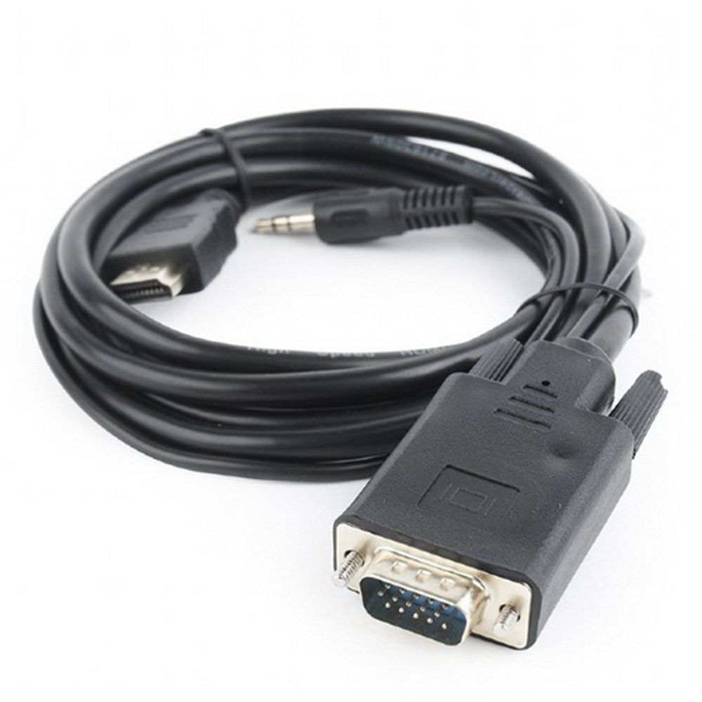 Cablexpert Кабель HDMI-VGA 19M/15M + 3.5Jack, 5м, черный, позол.разъемы, пакет (A-HDMI-VGA-03-5M)