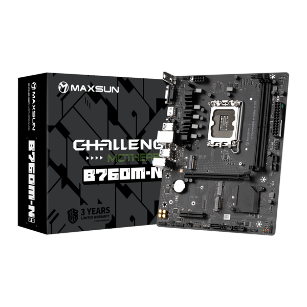 Материнская плата MAXSUN MS-Challenger B760M-N D5, LGA1700, B760, 2*DDR5, 3*SATA3, 2*M.2, 2*USB 3.2, 4*USB 2.0, 1*PCIEx16, 1*PCIEx4, VGA+HDMI, mATX (MS-Challenger B760M-N D5)