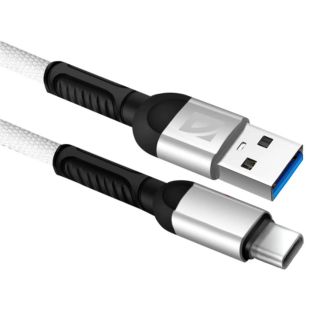 Defender USB кабель F167 TypeC, white, 1м, 2.4А, ткань, пакет (87103WHI)