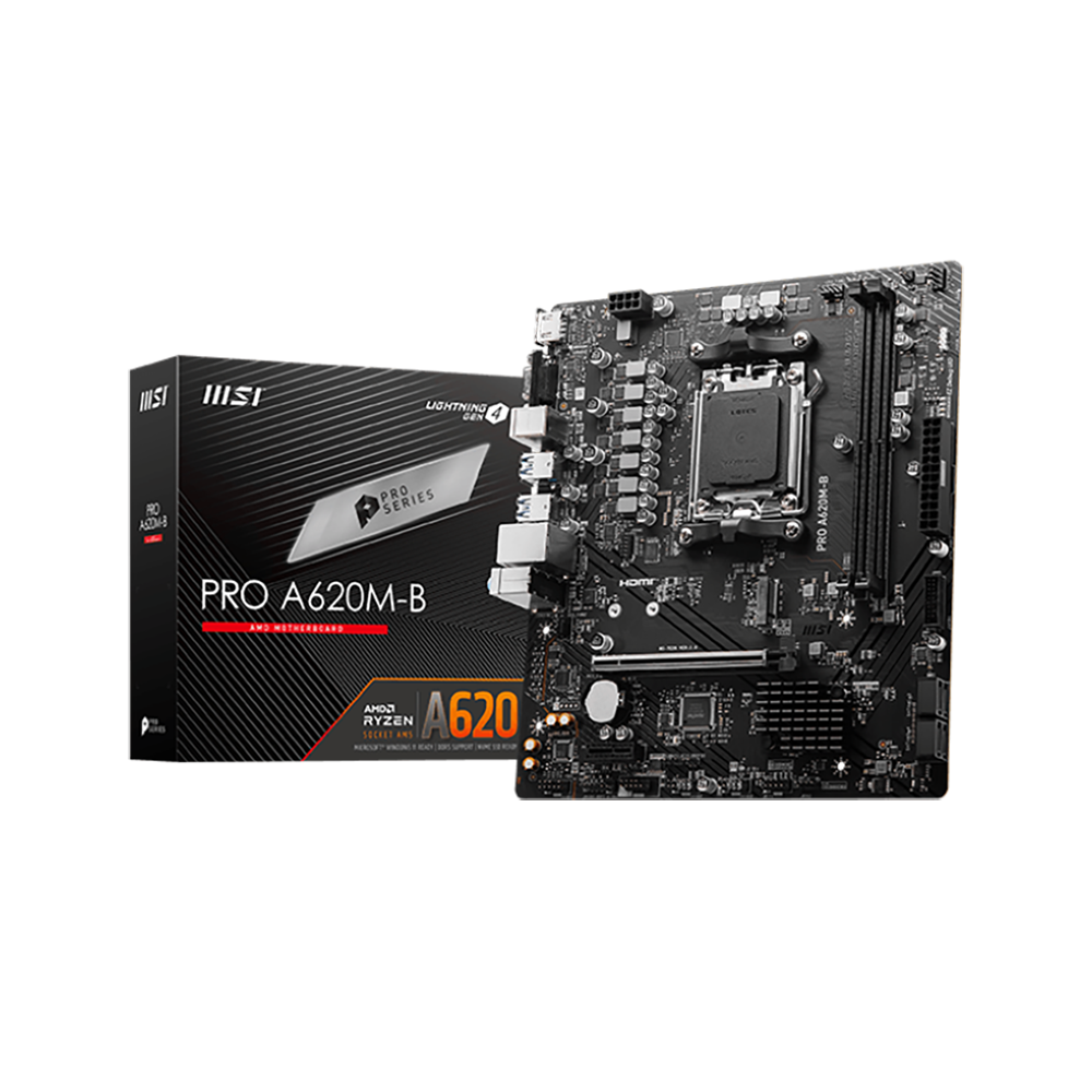 Материнская плата MSI PRO A620M-B A620, AM5, 2*DDR5, 1*PCIEx16, 1*PCIEx1, 1*M.2, 6*USB3.2Gen1, 6*USB2.0, 4*SATA3.0, 2.5G, VGA, HDMI, M-ATX, RTL