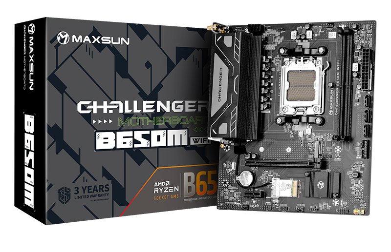 Материнская плата MAXSUN MS-Challenger B650M WIFI, AM5, B650, 2*DDR5, 3*SATA3, M.2, 4*USB 3.2, 2*USB 2.0, 1*PCIEx16, 1*PCIEx1, DP+HDMI, mATX (MS-Challenger B650M WIFI)