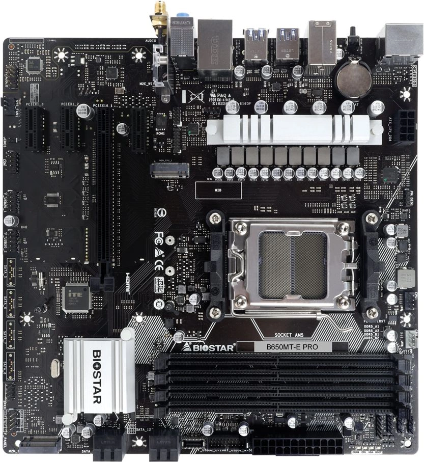 Материнская плата Biostar B650MT-E Pro SocketAM5 AMD B650 4xDDR5 mATX AC`97 8ch(7.1) 2.5Gg RAID+HDMI+DP