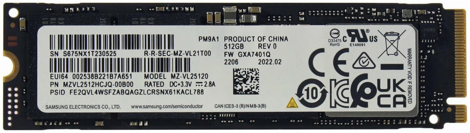 SSD-накопитель Samsung PM9A1 512Gb (MZVL2512HCJQ-00B07)