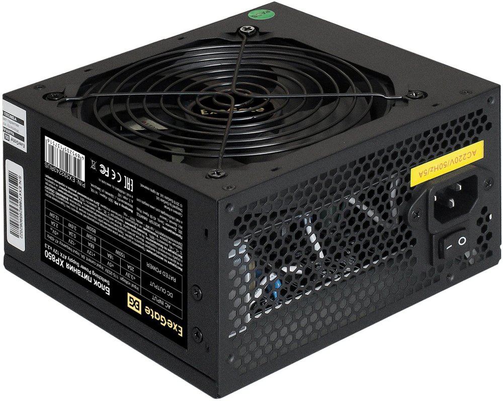 Блок питания ExeGate XP850, 850W, (ATX, PC, 12cm fan, 24pin, 2x(4+4)pin, 2xPCI-E, 5xSATA, 3xIDE, black, кабель 220V в комплекте 1,8м)