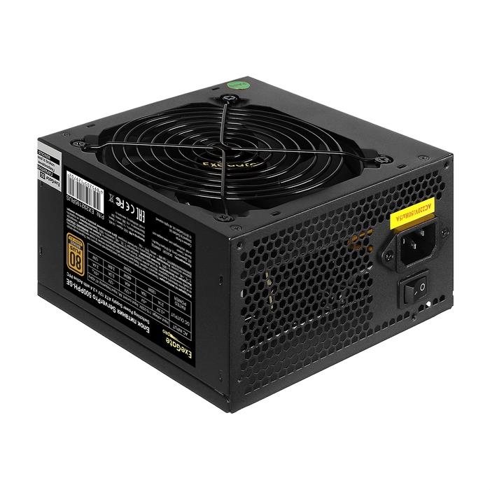 Exegate EX292195RUS Серверный БП 500W ExeGate ServerPRO 80 PLUS® Bronze 500PPH-SE (ATX, for 3U+ cases, APFC, КПД 89% (80 PLUS Bronze), 12cm fan, 24p, (4+4)p, PCIe, 5SATA, 3IDE, black)