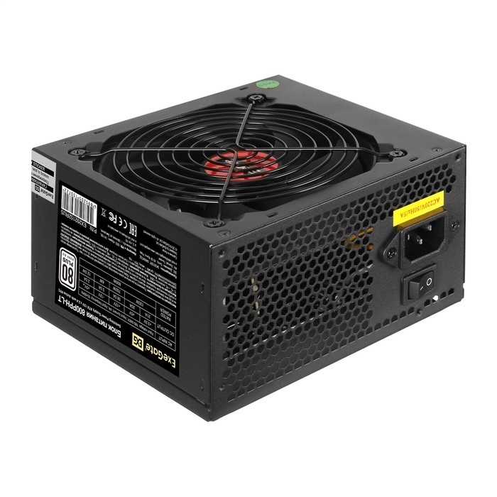 Exegate EX292152RUS-S Блок питания 800W ExeGate 80 PLUS® 800PPH-LT (ATX, APFC, SC, КПД 82% (80 PLUS), 12cm fan, 24pin, (4+4)pin, PCIe, 5xSATA, 3xIDE, кабель 220V с защитой от выдергивания, black, Colo