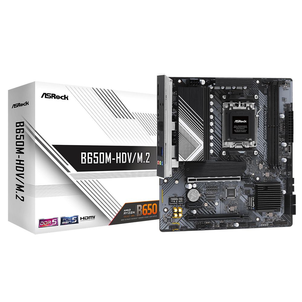 Материнская плата ASROCK B650M-HDV/M.2, AM5, B650, 2*DDR5, HDMI+DP, 4xSATA3 6.0, M.2 Socket, RAID, USB 3.2, USB 2.0, Type-C, mATX (B650M-HDV/M.2)