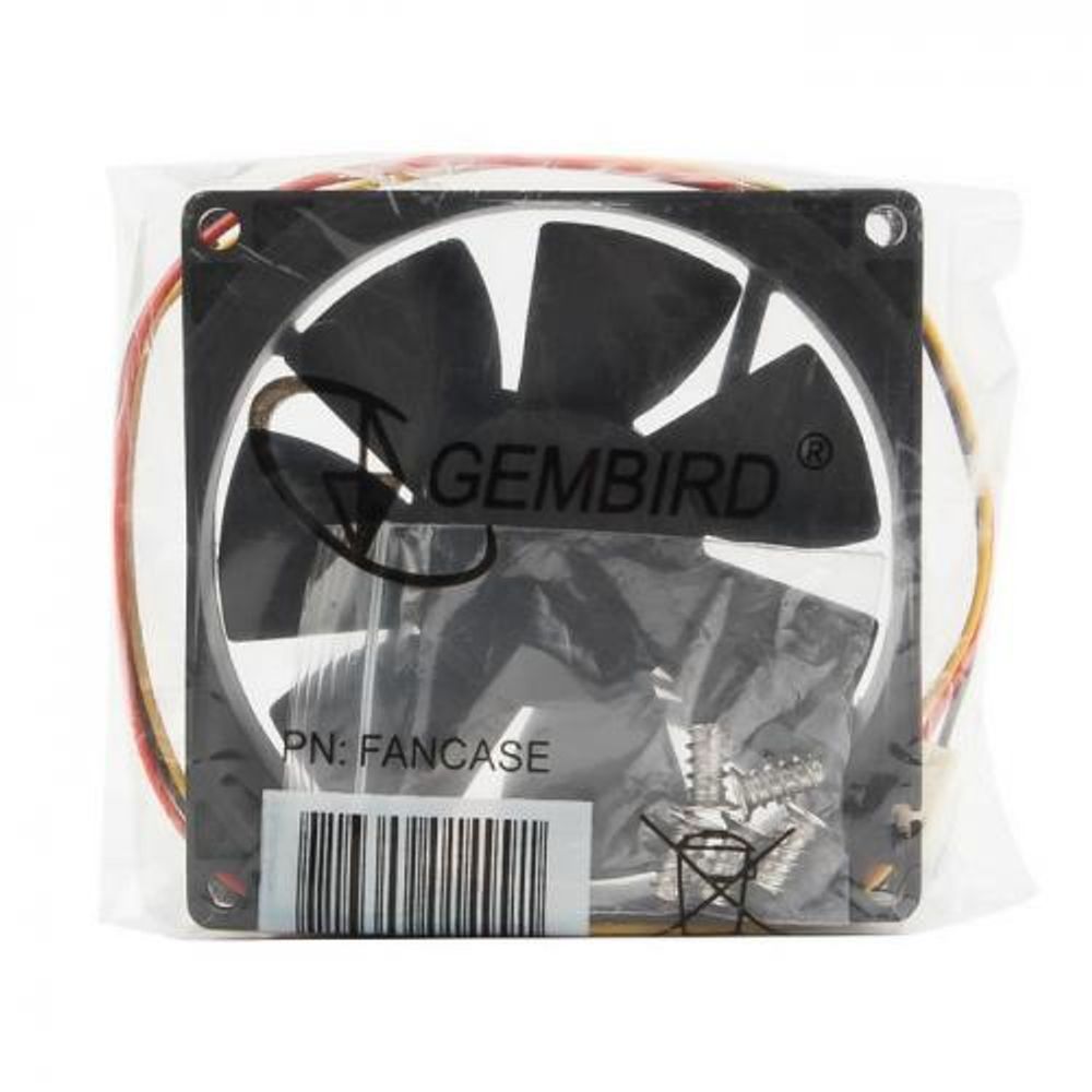 Вентилятор Gembird FANCASE 80x80x25, втулка, 3 pin, провод 30 см {100}