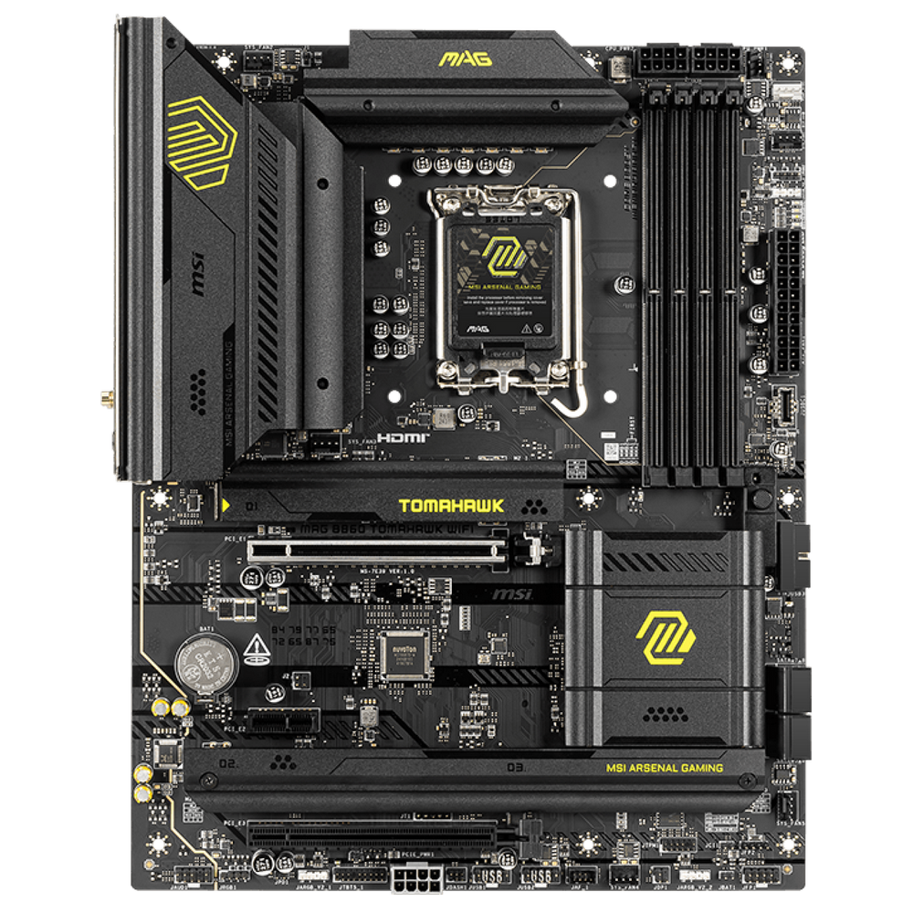 Материнская плата MSI MAG B860 TOMAHAWK WIFI B860, LGA1851, 4*DDR5, 2*PCIEx16, 1*PCIEx1, 3*M.2, 3*TypeC, 4*USB3.2Gen2, 2*USB3.2Gen1, 8*USB2.0, 4*SATA3.0, 5G, Type-C DP, DP, HDMI, ATX, RTL