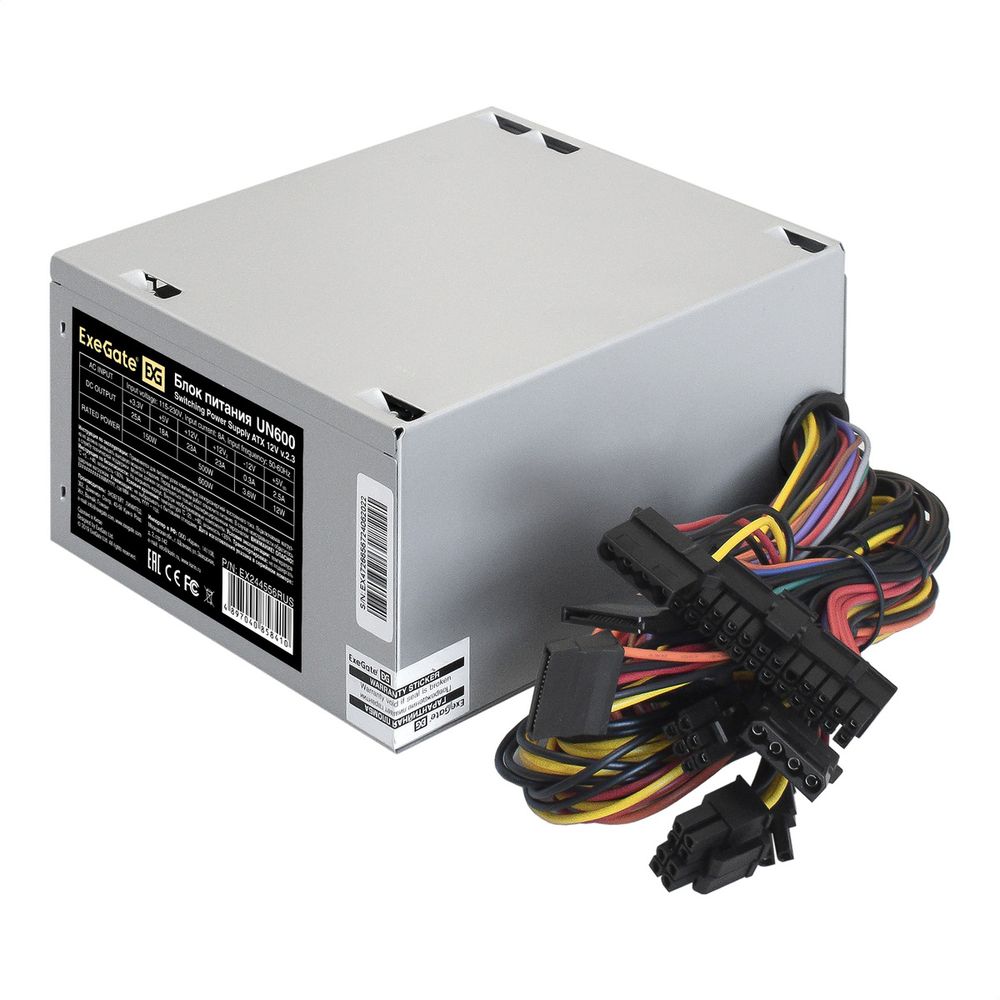Exegate EX244556RUS Блок питания 600W Exegate UN600, ATX, 12cm fan, 24+4pin, 6pin PCI-E, 4*SATA, 1*FDD, 1*IDE