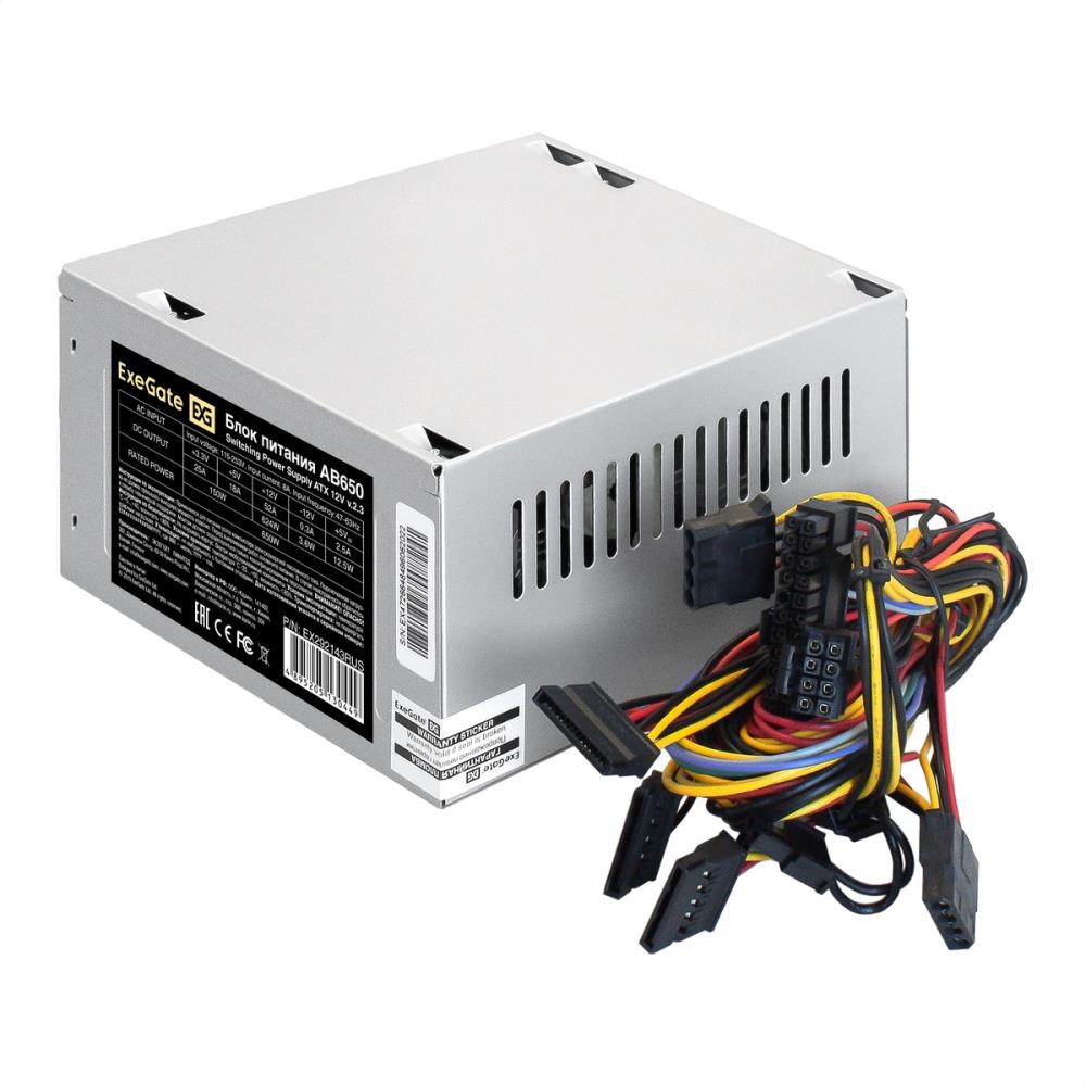 Exegate EX292143RUS Блок питания 650W ExeGate AB650 (ATX, 8cm fan, 24pin, 4pin, 3xSATA, 2xIDE, FDD)