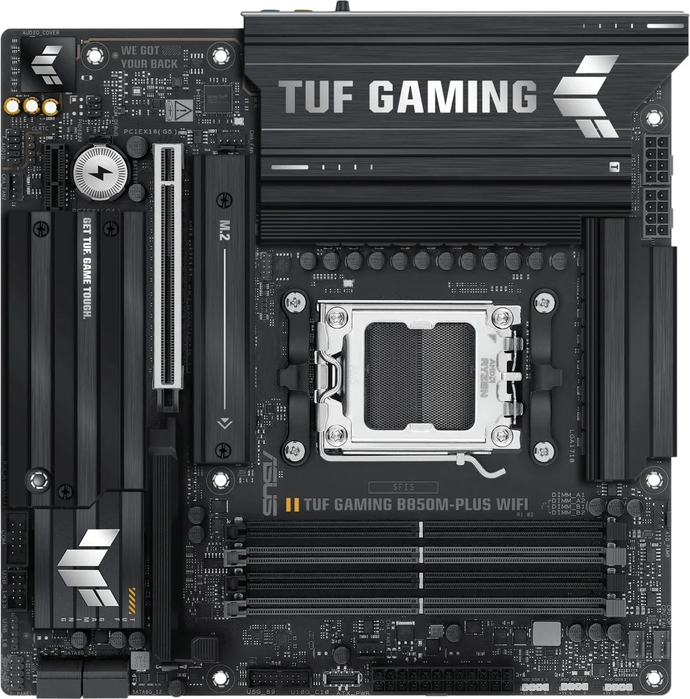 Материнская плата Asus TUF GAMING B850M-PLUS WIFI SocketAM5 AMD B850 4xDDR5 mATX AC`97 8ch(7.1) 2.5Gg RAID+HDMI+DP