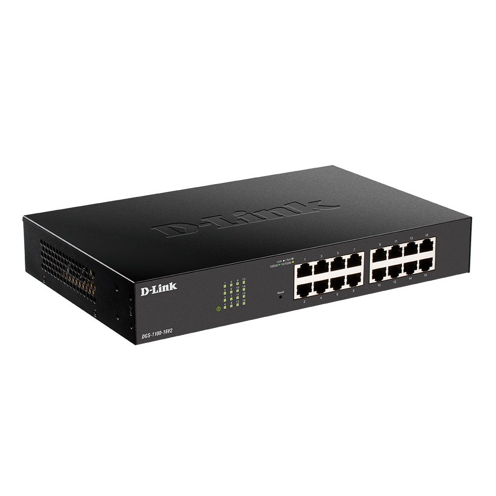 Коммутатор D-Link DGS-1100-16V2/A12, L2 Smart Switch with 16 10/100/1000Base-T ports8K Mac address, 802.3x Flow Control, 802.3ad Link Aggregation, Port Mirroring, 128 of 802.1Q VLAN, VID range (DGS-1100-16V2/A2A)