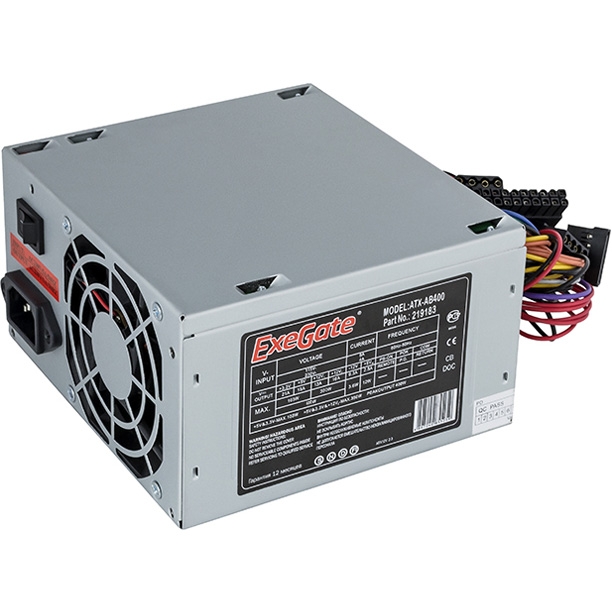 Exegate EX219183RUS /251760 Блок питания 400W ATX-AB400 OEM, 8cm fan, 24+4pin, 2*SATA, 2*IDE